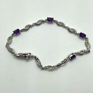 Sterling Silver Amethyst Diamond Bracelet